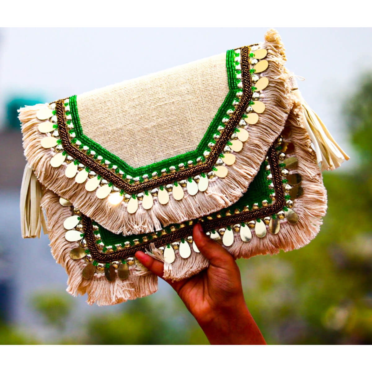 Clutch Green and Off white | The Happy Elephant - UpCycle. Create. Empower