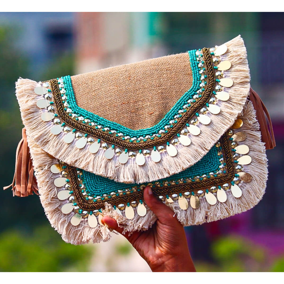 Organic Fashion Attractive luxury Jute Clutch Blue & White | The Happy ...